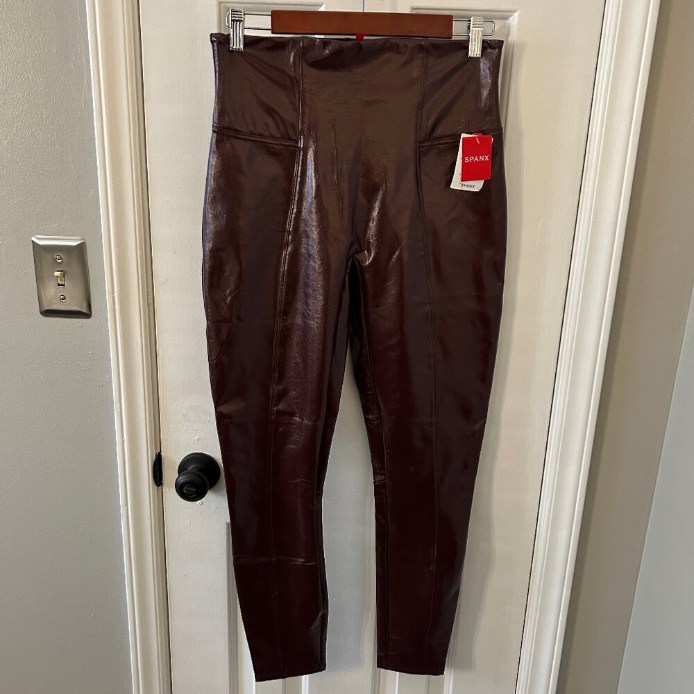 NWT Spanx Ruby Red Size L Large Faux Patent Leather Leggings